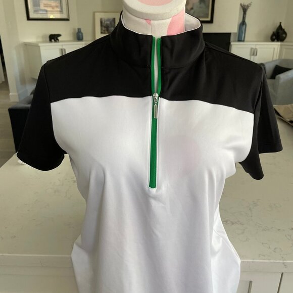 IZOD Perform X Golf SS 1/2 Zip Polyester Hi Collar Top Black+White Sz M NWOT - Picture 3 of 12